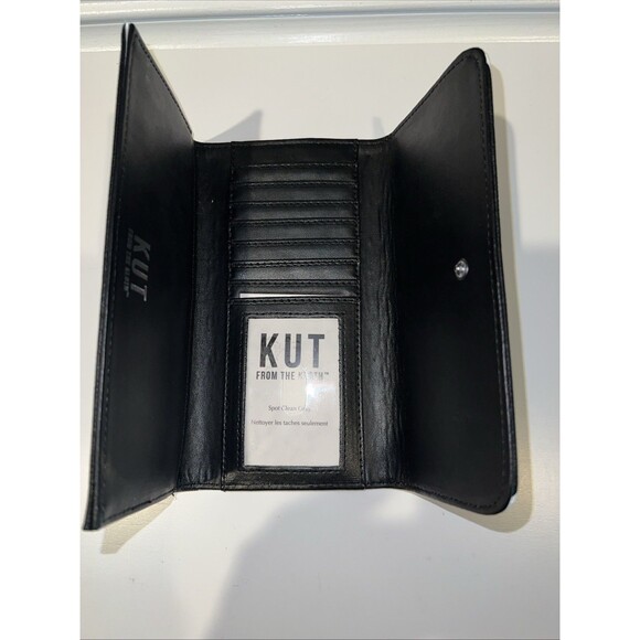 Kut From the Kloth Wallet Slim Black White Striped Vegan Leather Tri Fold Snap - Picture 2 of 12